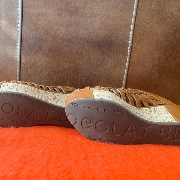 Chocolate Blu Walda Huarache platform slide-woven peep toe mule - Picture 4 of 5